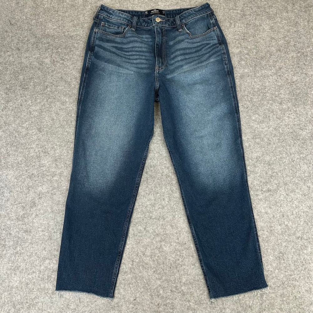Hollister Ultra High-Rise Mom Jeans 15R Dark Wash Vintage Stretch Raw Hem 32x27